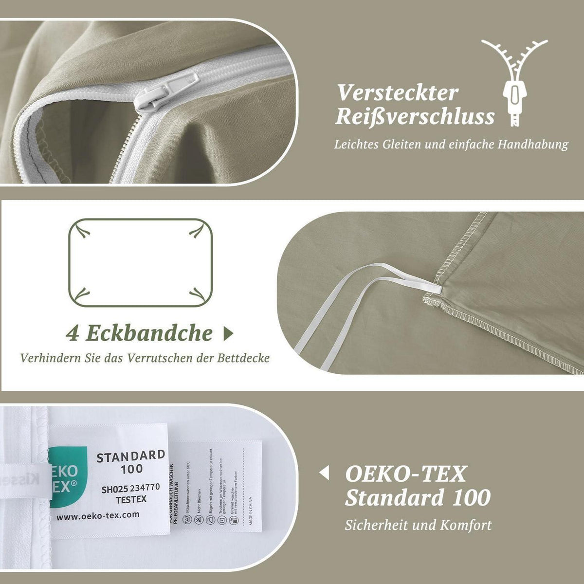 Satin Bettwäsche Set 220x240 Baumwolle, 3-teilig Luxus