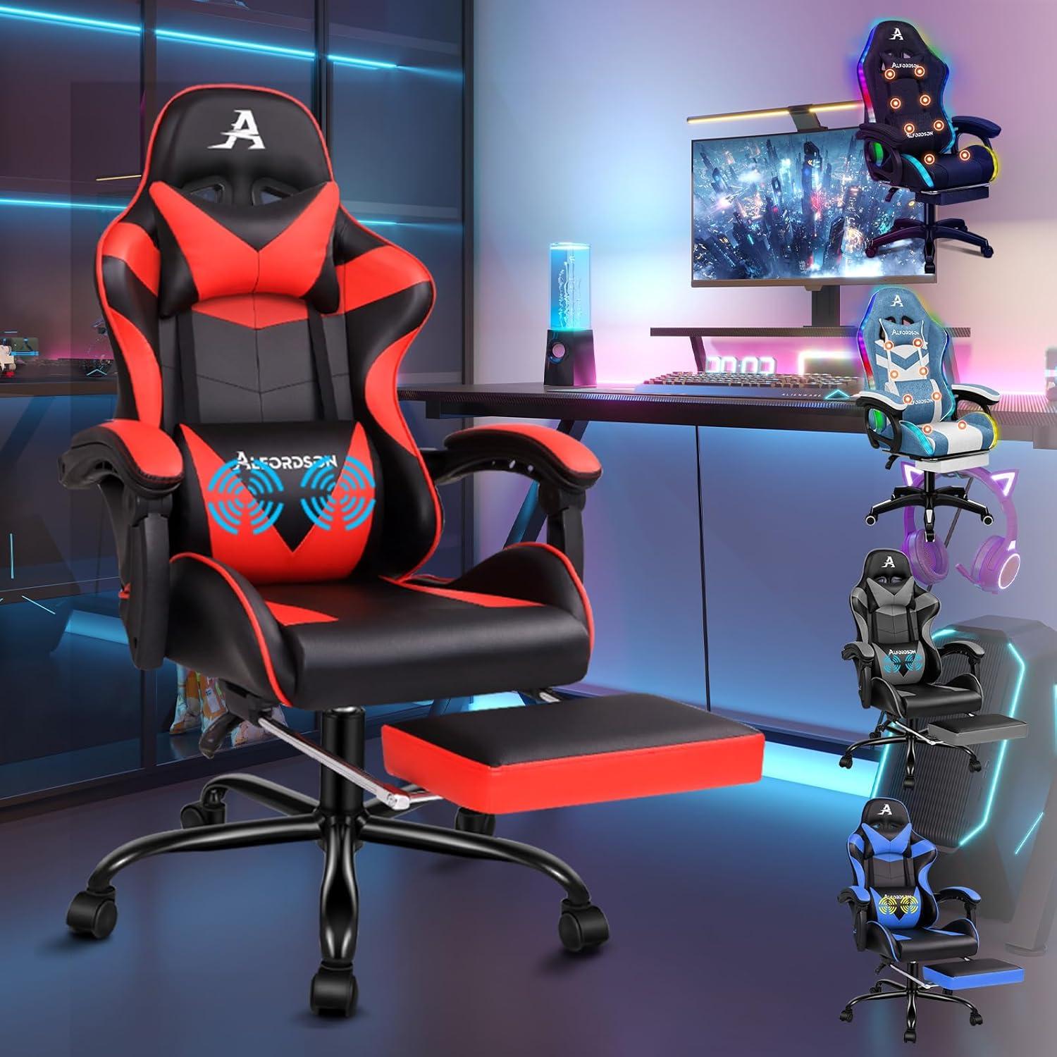 Massage-Gaming-Stuhl mit Neigung und Fußstütze, ergonomischer