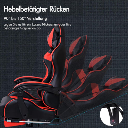 ALFORDSON Massage-Gaming-Stuhl, ergonomischer Chefsessel, höhenverstellbar, Rennstuhl, 180 kg Tragkraft, Rot Vogler Serie