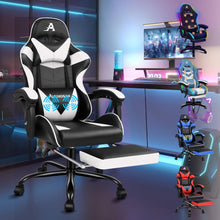 Ergonomischer Massage Gaming-Stuhl PU-Leder Weiß mit Fußstütze 180kg
