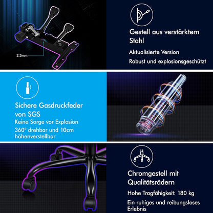 Gaming-Stuhl mit Massagefunktion 150° Neigung Chefsessel höhenverstellbar 180 kg