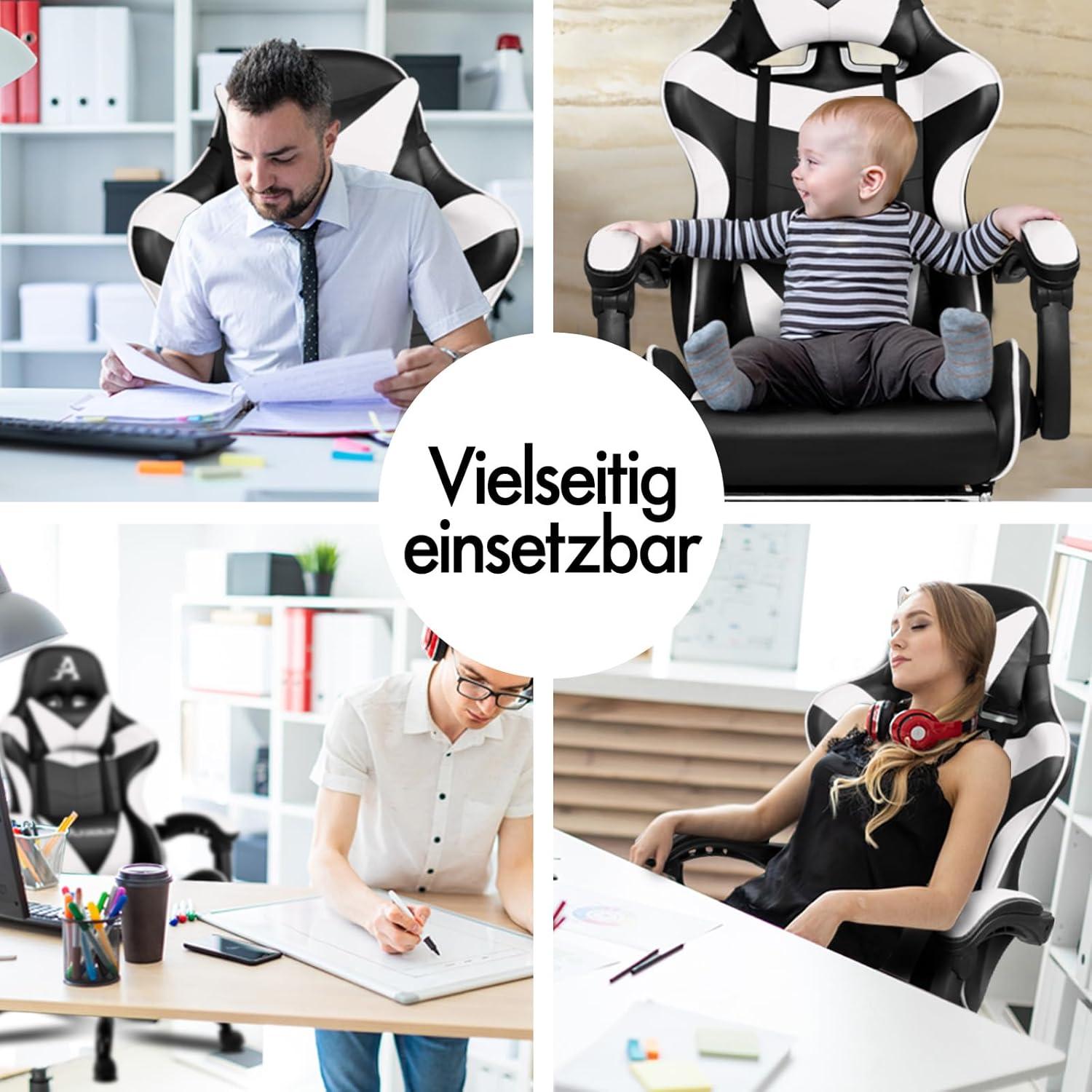 Gaming-Stuhl mit Massagefunktion 150° Neigung Chefsessel höhenverstellbar 180 kg
