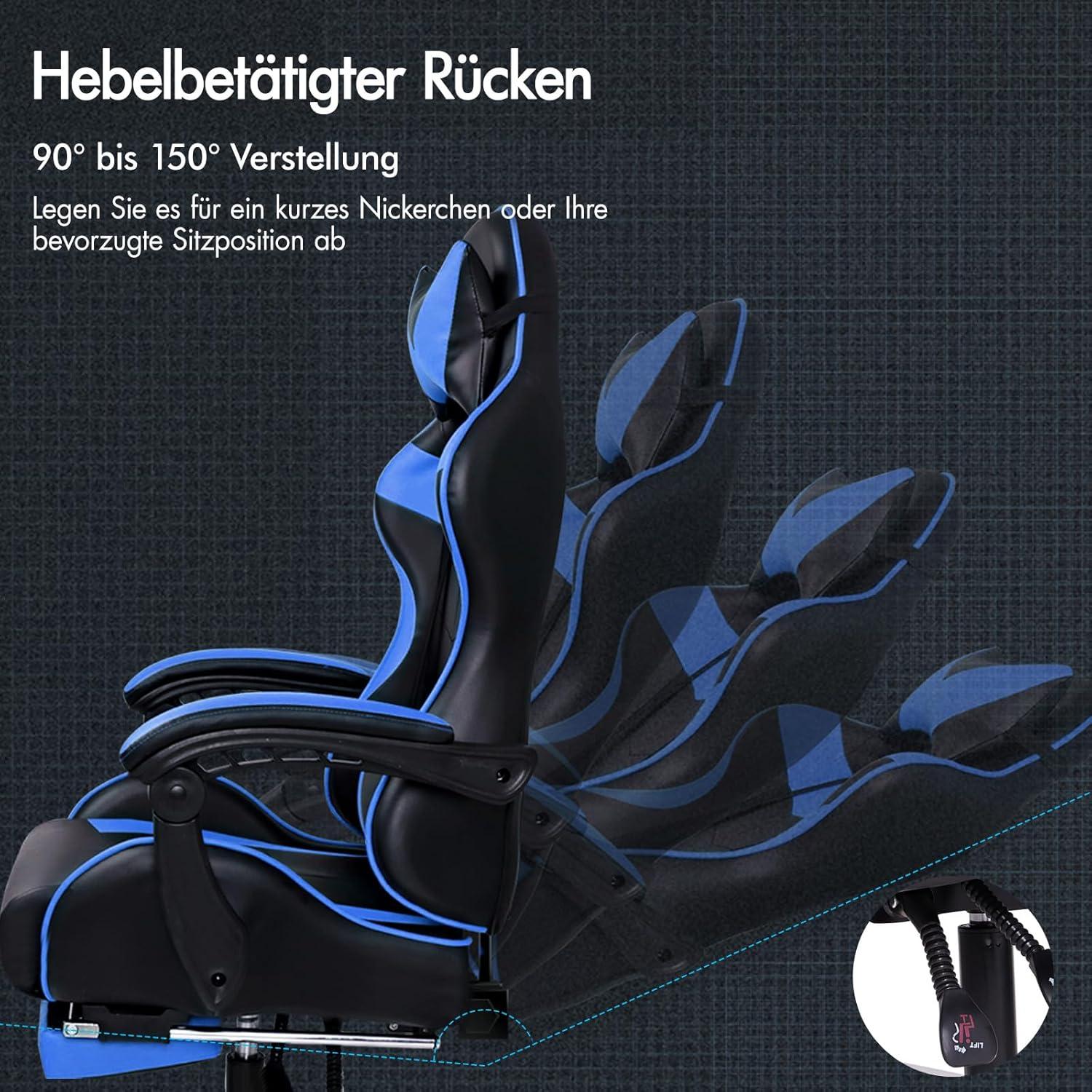 ALFORDSON Gaming-Stuhl mit Massage und 150° Neigung Blau