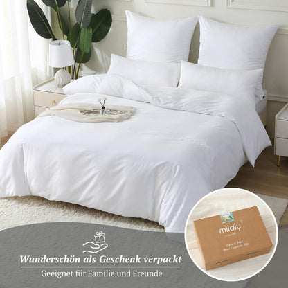 Satin Bettwäsche Set 135x200 - 4tlg. Weiß Baumwolle Luxus