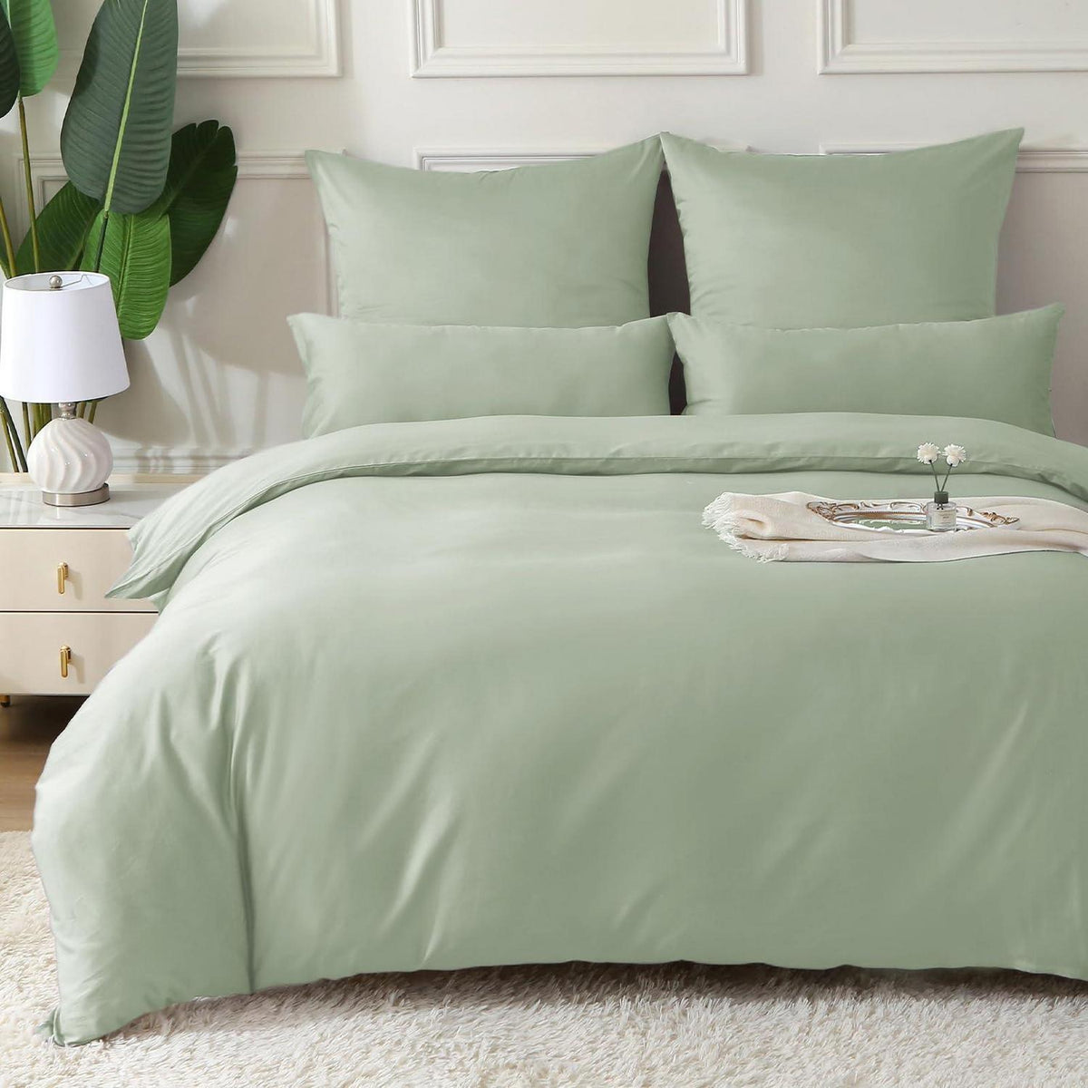 Satin Bettwäsche Set 220x240 - Salbeigrün, 3-teilig