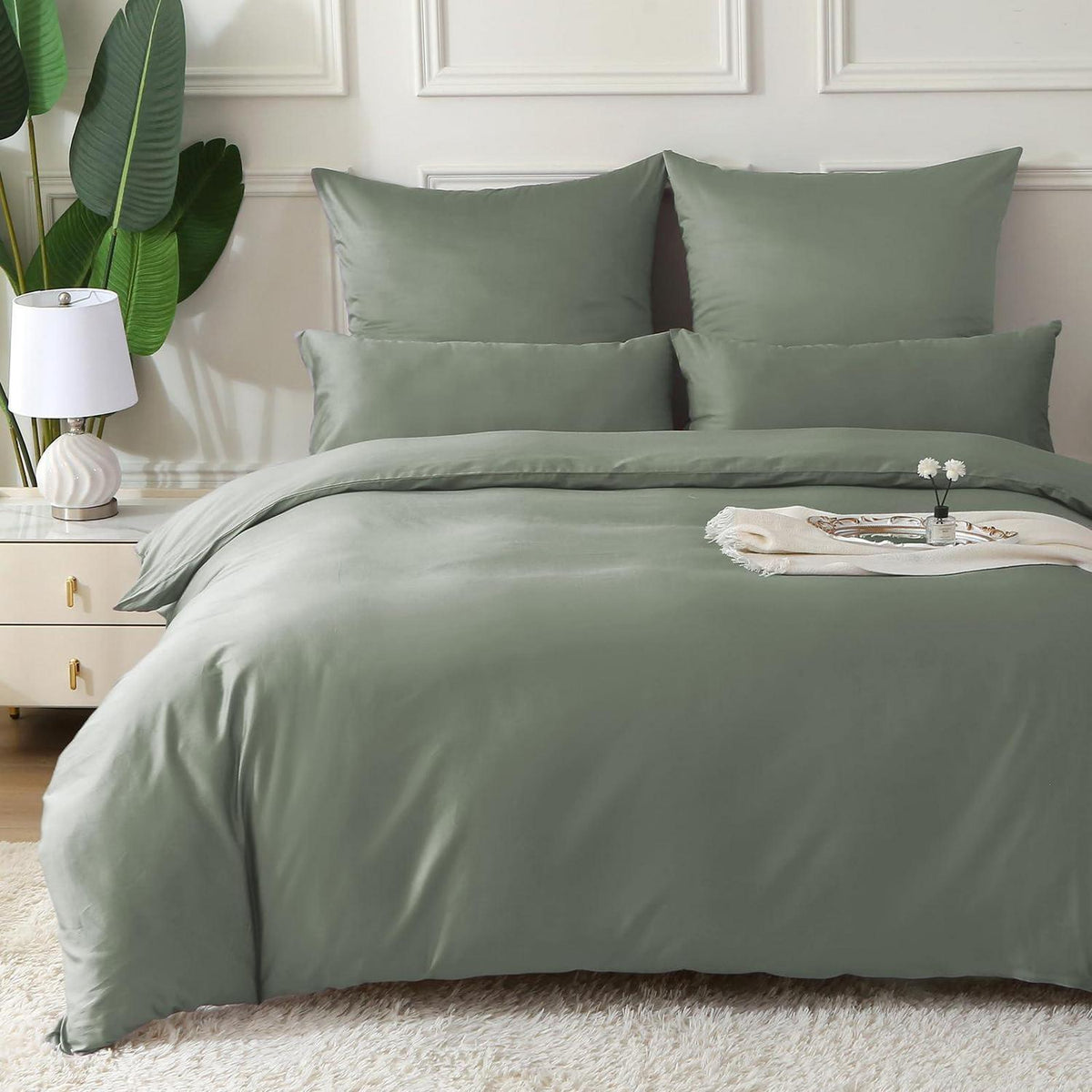 Satin Bettwäsche Set 220x240 Baumwolle, 3-teilig, Grau