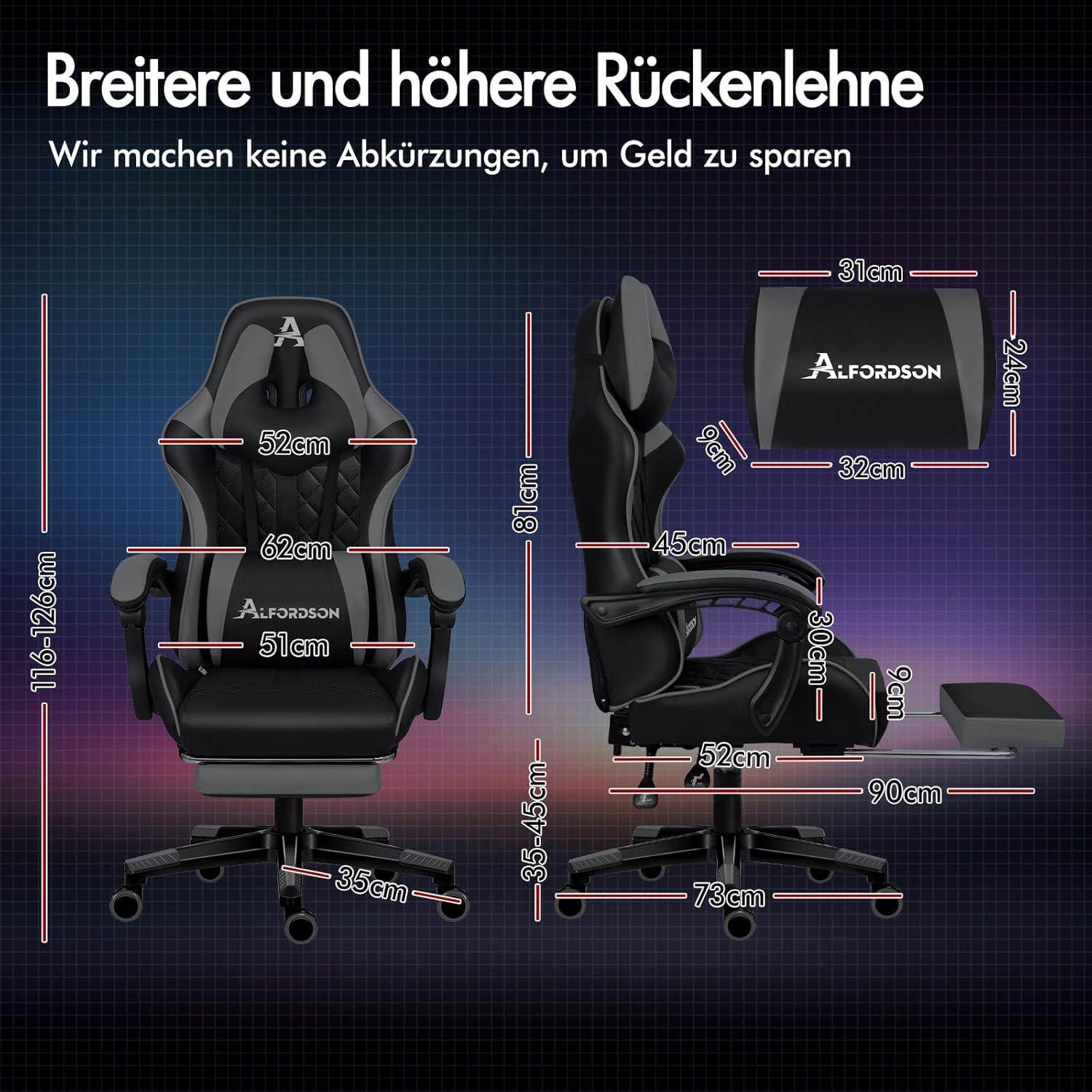 Bequemer Gaming-Bürostuhl mit integrierter Fußstütze und