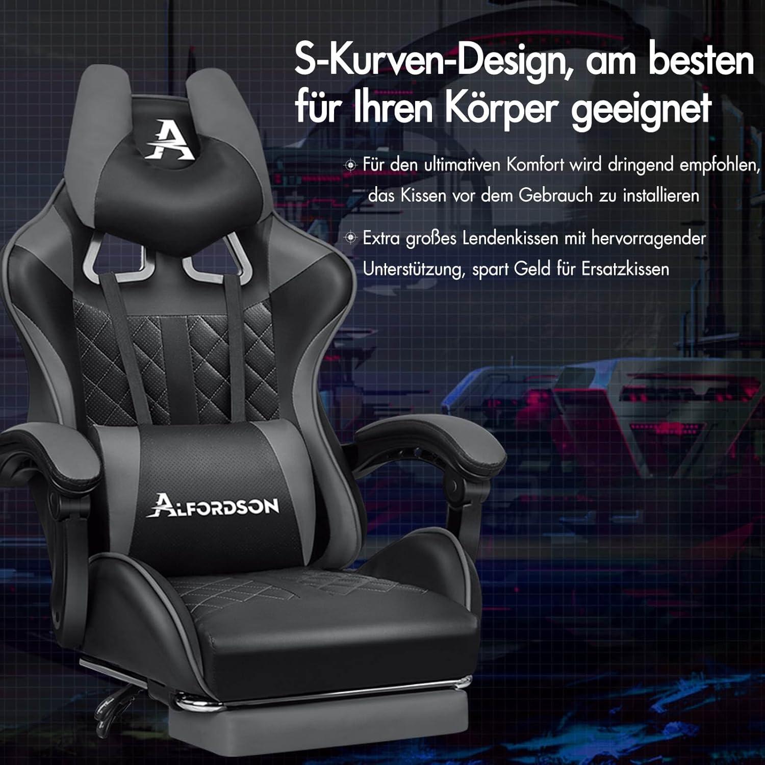 ALFORDSON Gaming-Bürostuhl mit Fußstütze und Lendenwirbelkissen