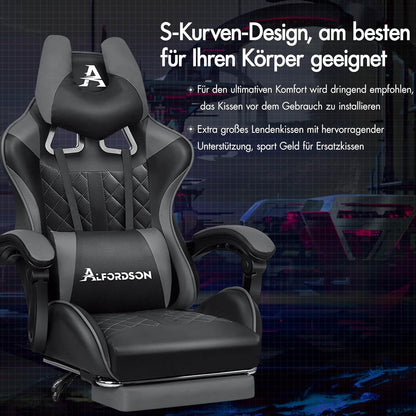 ALFORDSON Gaming-Bürostuhl mit Fußstütze und Lendenwirbelkissen