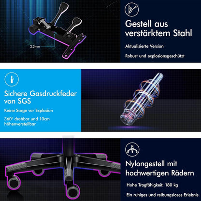 Bequemer Gaming-Bürostuhl mit Fußstütze, Lendenkissen, Neigungsverstellung