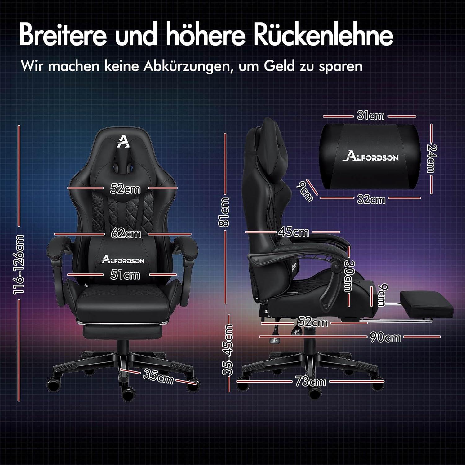 Bequemer Gaming-Bürostuhl mit Fußstütze und Lendenkissen