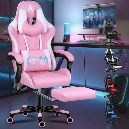 Premium Gaming Stuhl mit Fußstütze und Lordosenstütze, ergonomisches