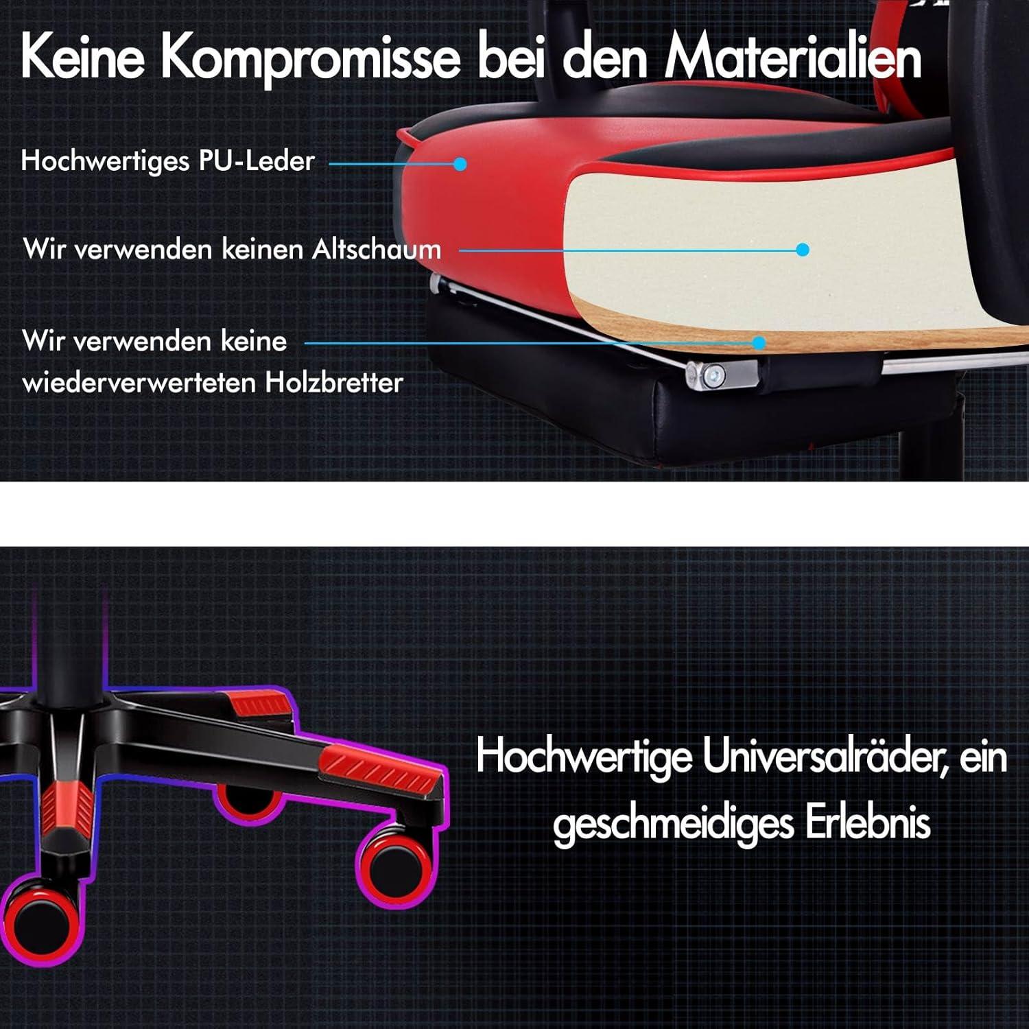 ALFORDSON Gaming Stuhl Racing Bürostuhl Fußstütze PU Leder Armlehne - Rot