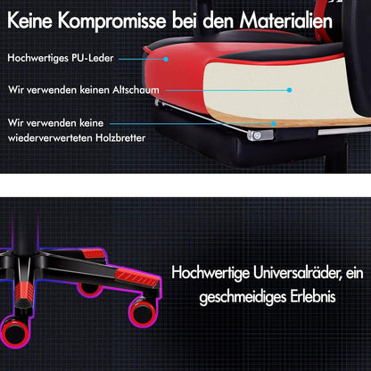 ALFORDSON Gaming Stuhl Racing Bürostuhl Fußstütze PU Leder Armlehne - Rot