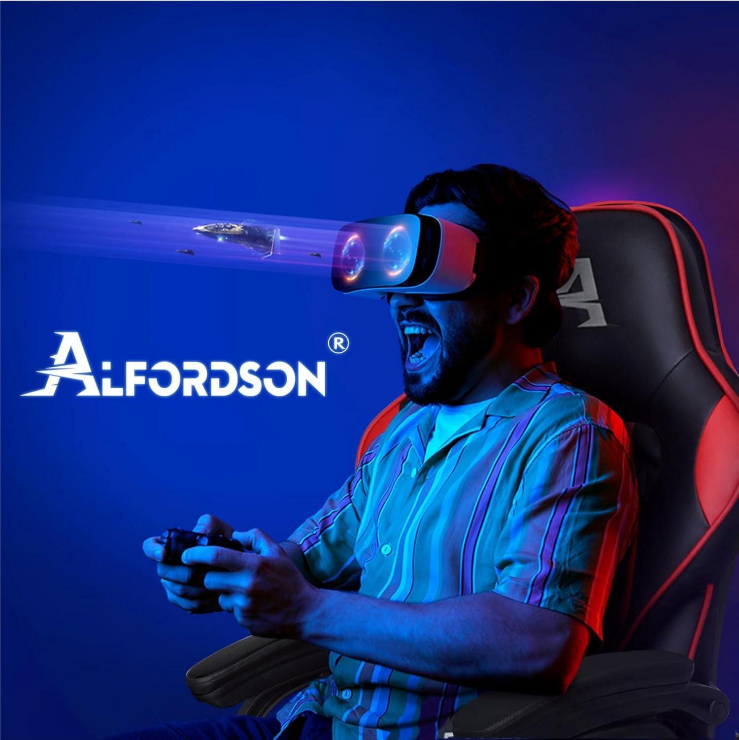 ALFORDSON Gaming Stuhl Racing Bürostuhl Fußstütze PU Leder Armlehne - Rot