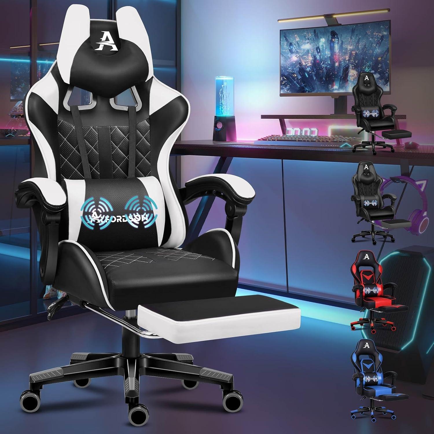 Premium Gaming Stuhl mit Fußstütze und Lordosenstütze