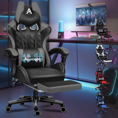 Premium Gaming Stuhl mit Fußstütze und Lordosenstütze ergonomisch 180