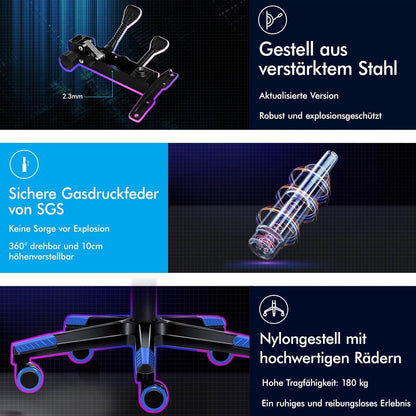 Ergonomischer Gaming Bürostuhl mit Fußstütze Blau Gorden H308cm