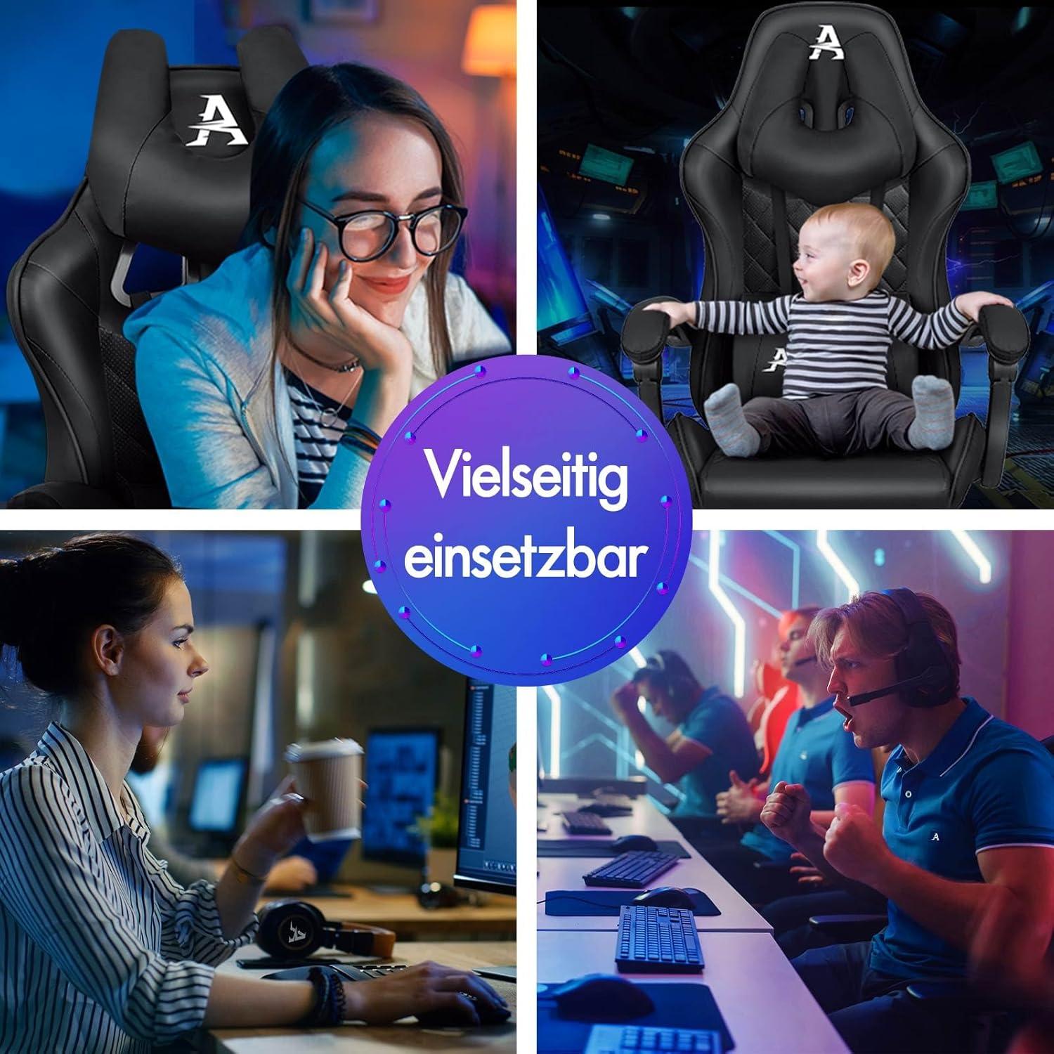 Gaming-Stuhl Schwarz Ethan Serie Fußstütze ergonomisches Design 150° Neigung 180