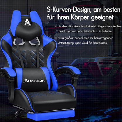 Premium Gaming Stuhl mit Fußstütze und Lordosenstütze ergonomisch