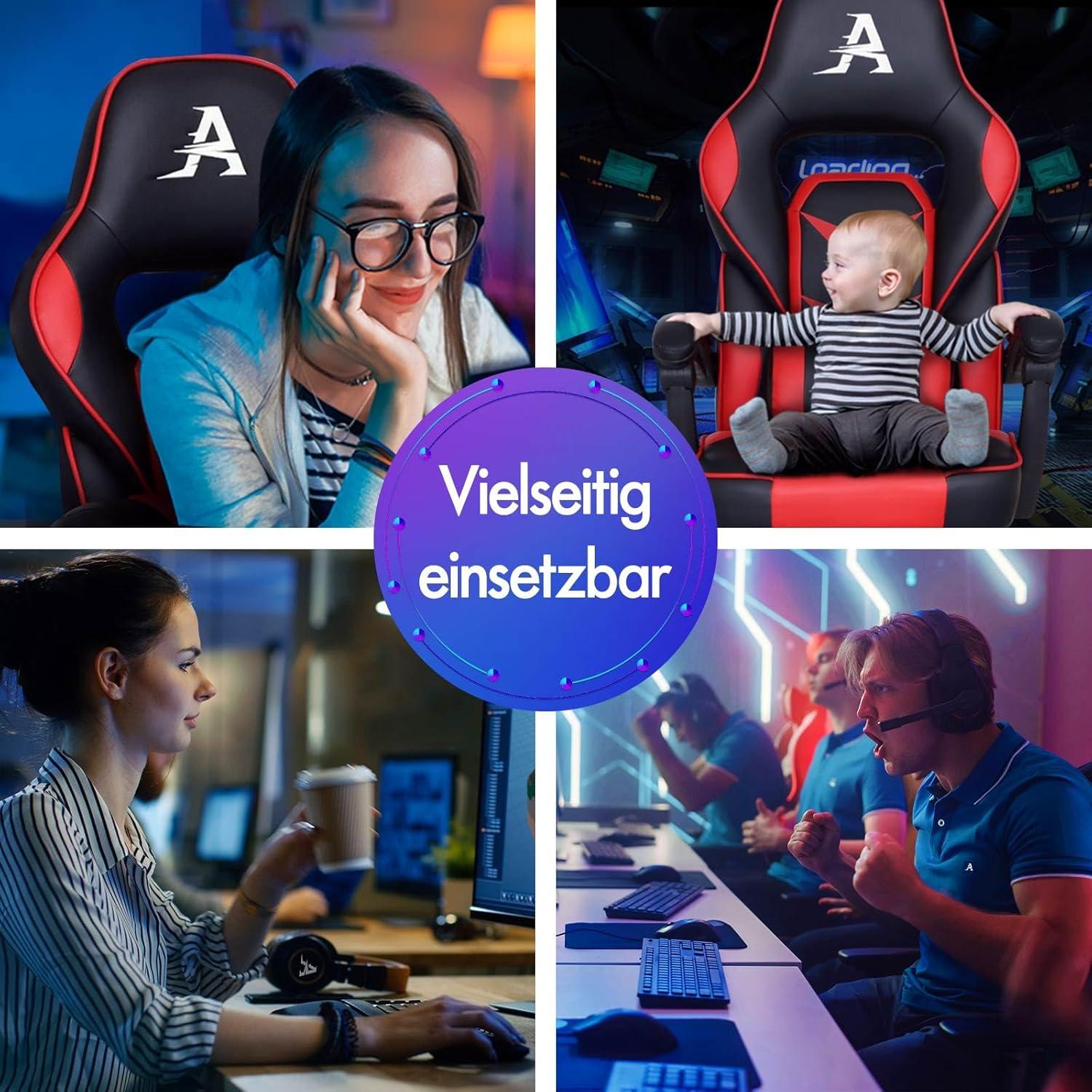 Gaming Bürostuhl ergonomische Unterstützung Fußstütze Rot Gorden