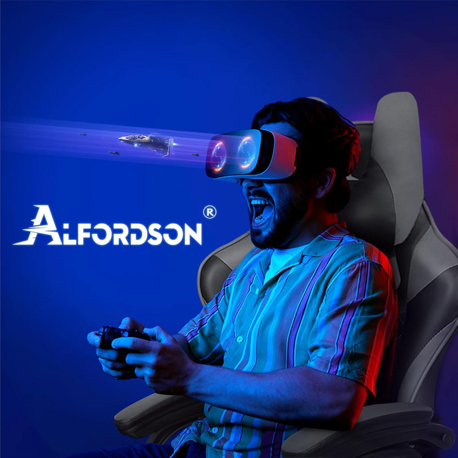 Ergonomischer Gaming-Stuhl mit Fußstütze und Lendenkissen, 150° Neigung, Grau