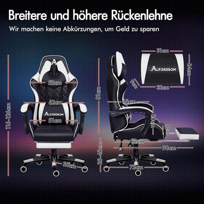 Bequemer Gaming-Bürostuhl mit Fußstütze, Lendenkissen, hoher
