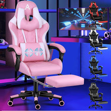 Ergonomischer Gaming-Stuhl mit Fußstütze und Massagefunktion, Rosa