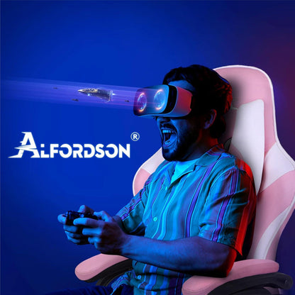 Gaming-Stuhl mit Fußstütze und Lendenwirbelkissen 150° Neigung Rosa