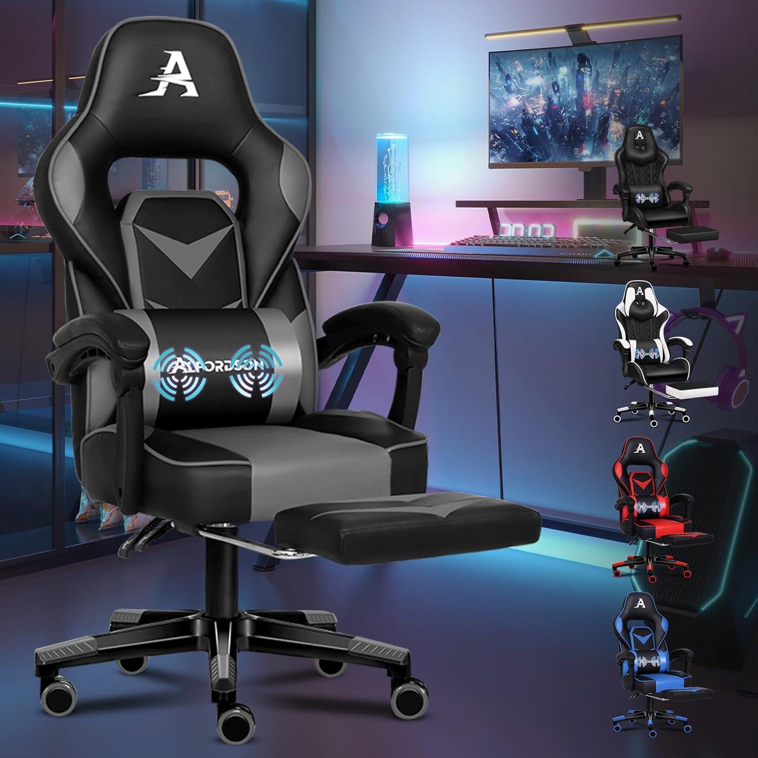 Ergonomischer Gaming-Bürostuhl mit Fußstütze und Kopfstütze