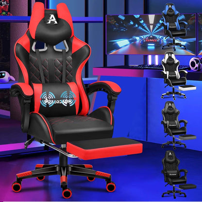Ergonomischer Gaming-Stuhl mit Fußstütze und Lendenwirbelkissen, Rot