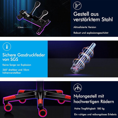 Gaming-Stuhl mit Fußstütze, Lendenwirbelkissen, ergonomischer
