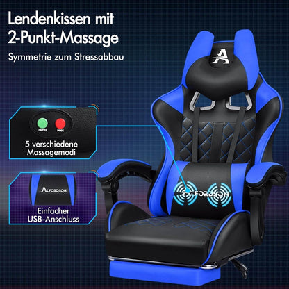 Gaming-Stuhl mit Fußstütze und Lendenwirbelkissen, ergonomisch, höhere