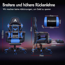 Gaming Stuhl Racing Stuhl blau mit Fußstütze und Kopfstütze
