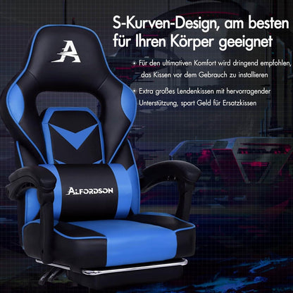 Gaming Stuhl Racing Stuhl Executive Sport Gordon Bürostuhl mit Fußstütze Blau