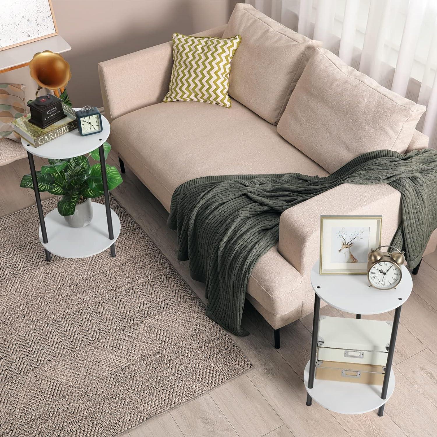 Couchtisch Rund 2er Set Beistelltisch MDF Metall