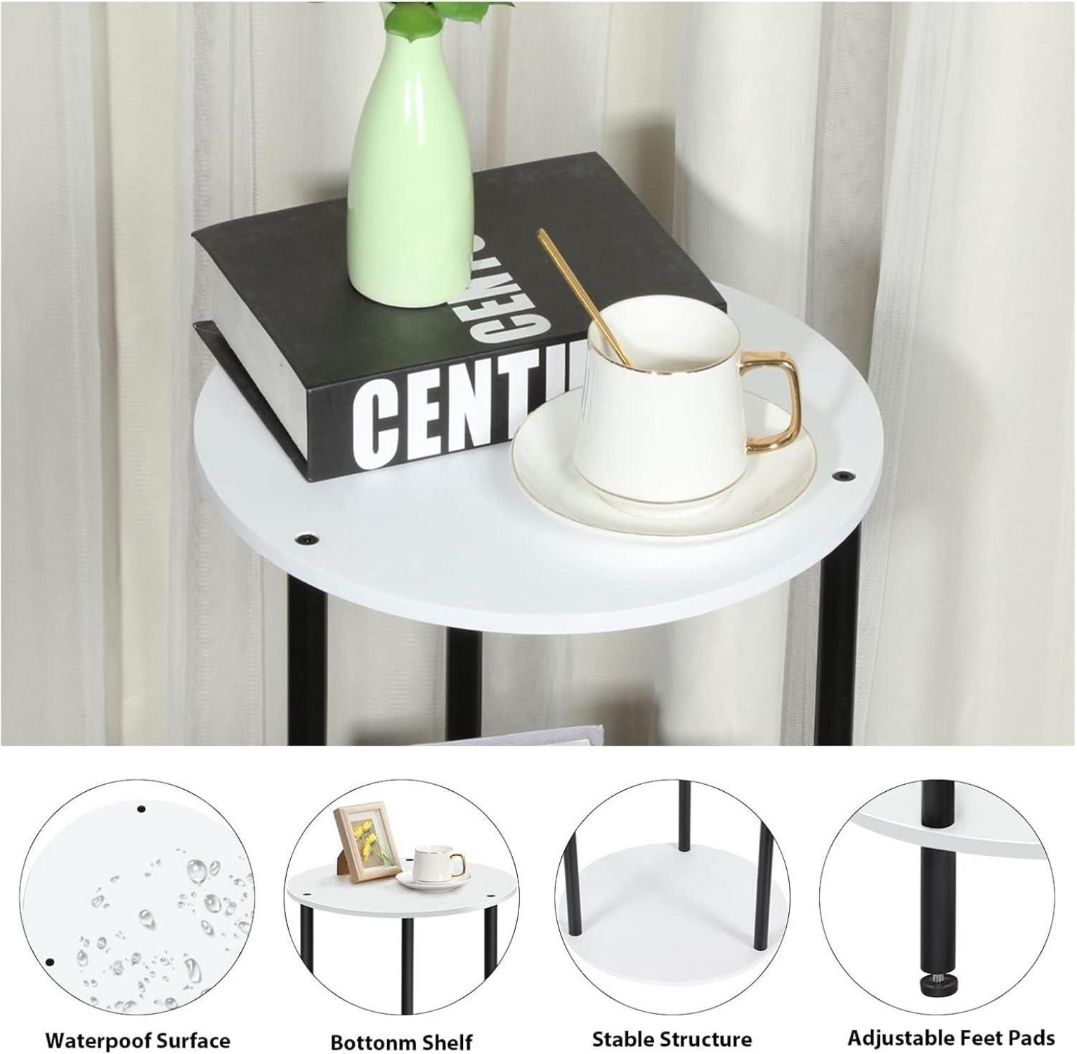 LIANTRAL Runder Couchtisch 2er Set mit Ablagen MDF Metall