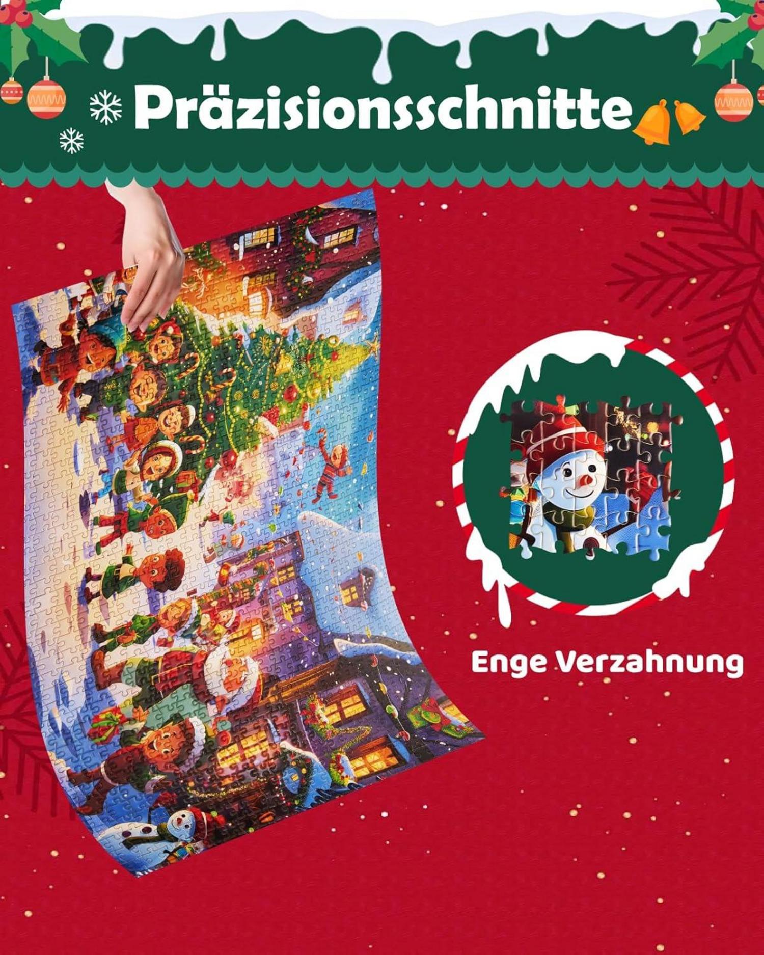 Gleamkid Puzzle Adventskalender 2024, 1000 Teile, Weihnachtsgeschenk & Hausdekoration