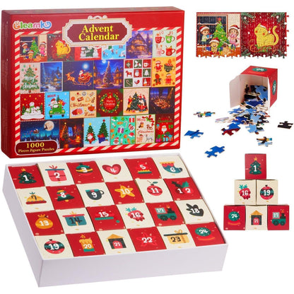 Gleamkid Puzzle Adventskalender 2024, 24 Teile 1000 Teile Puzzles Countdown bis