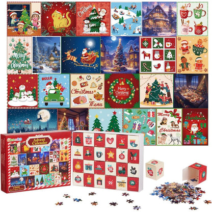 Gleamkid Puzzle Adventskalender 2024, 24 Teile 1000 Teile Puzzles Countdown bis
