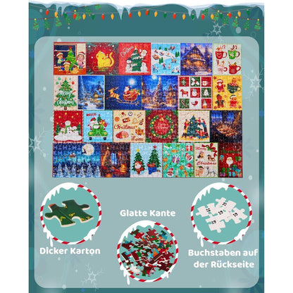 Gleamkid Puzzle Adventskalender 2024, 24 Teile 1000 Teile Puzzles Countdown bis