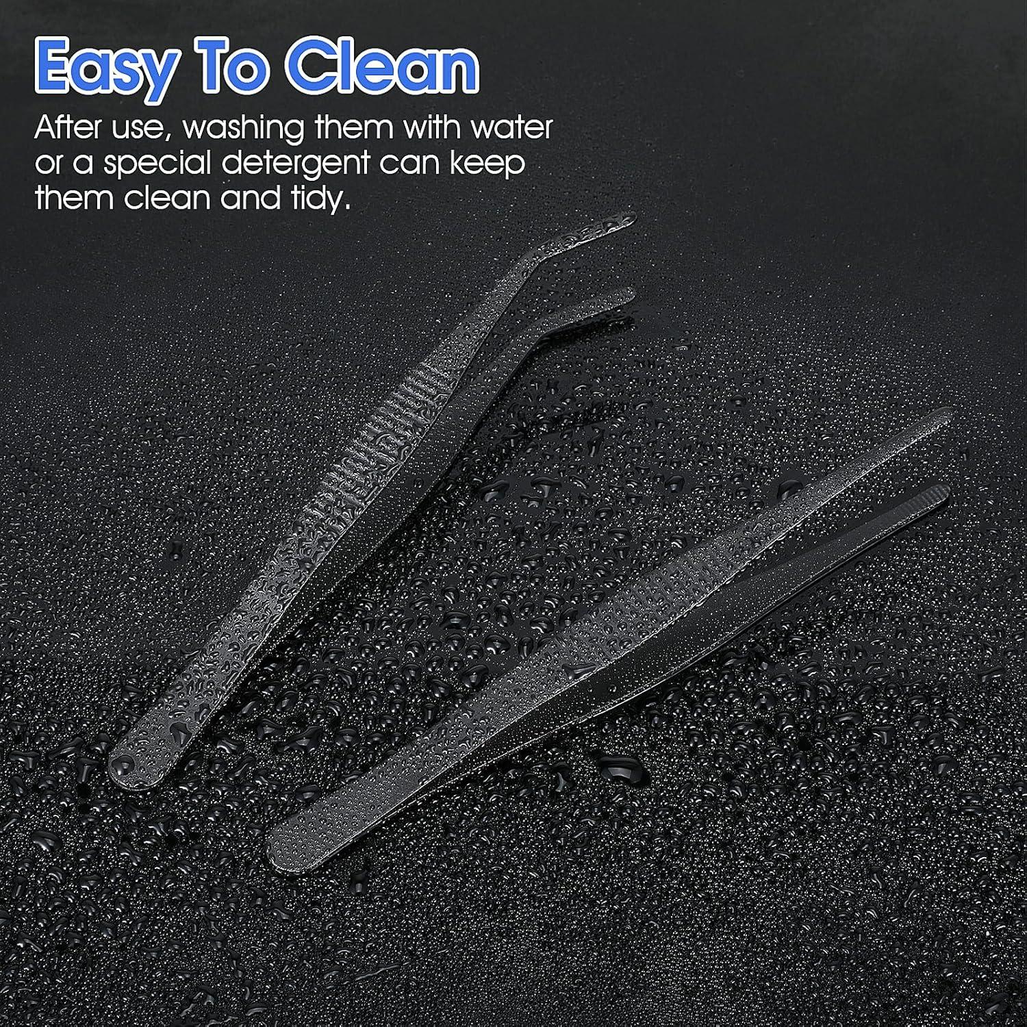 Edelstahl Pinzette Set 14cm - Gerade & Gebogen - Rutschfester Griff