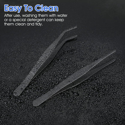 Edelstahl Pinzette Set 14cm - Gerade & Gebogen - Rutschfester Griff