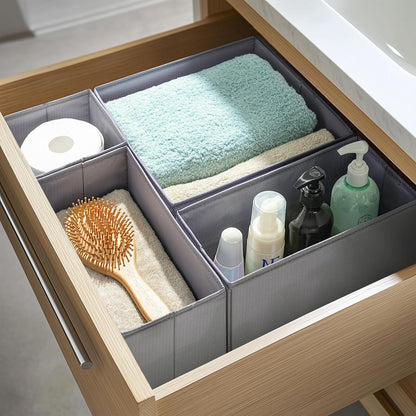 Schubladen Organizer Set, 6er-Set, Dunkelgrau, Stoff, Waschbar, Bodenstützplatten, Aufbewahrungsboxen