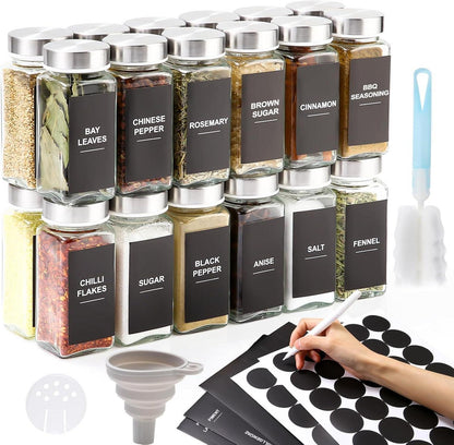 24-teiliges Gewürzgläser Set mit Streueinsatz und Etiketten