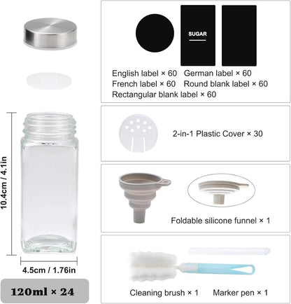 24 Gewürzgläser Set 120ml mit Etiketten Streueinsatz