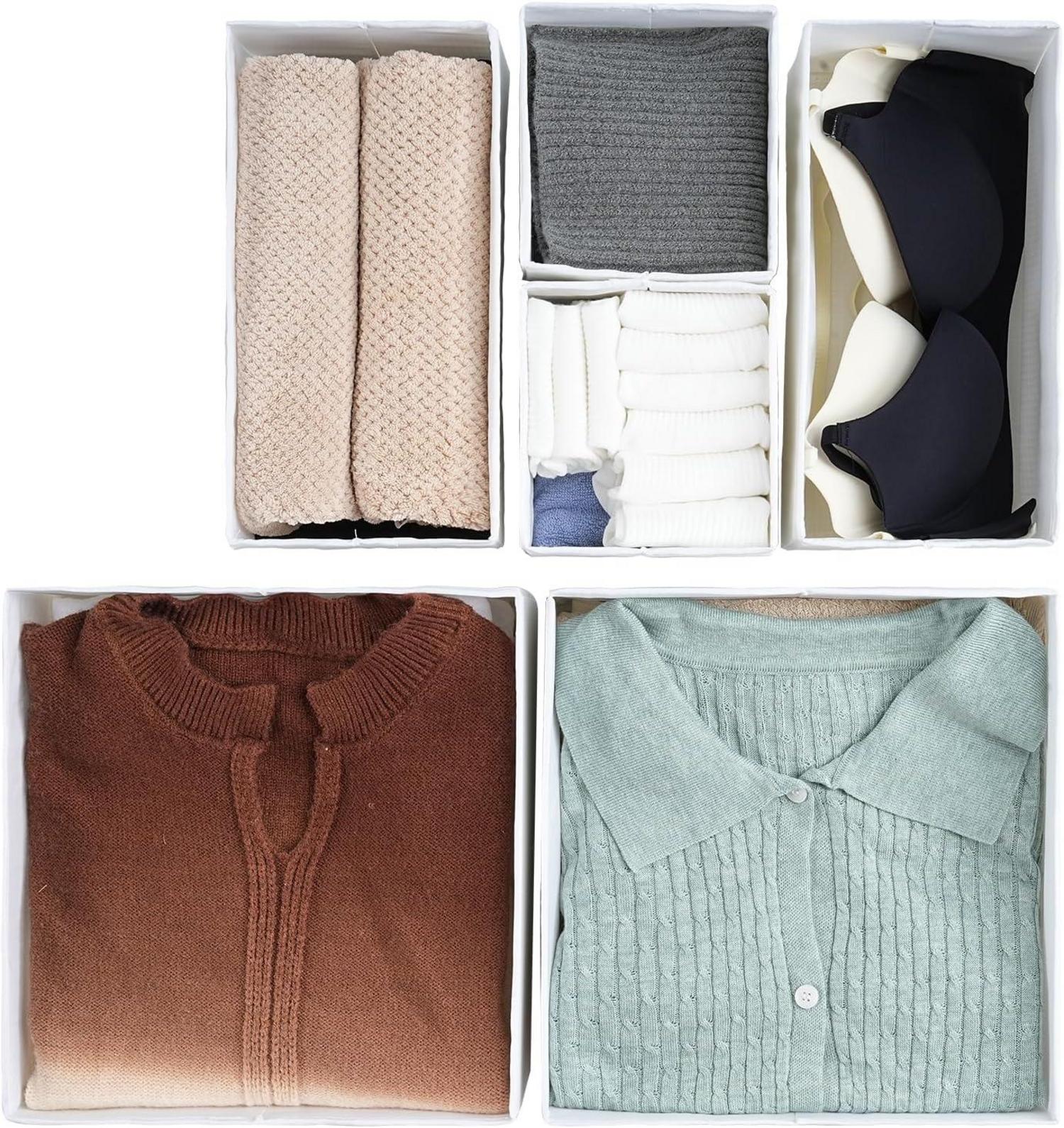 Schubladen Organizer Weiß 6er-Set Stoff Aufbewahrungsboxen Kleiderschrank