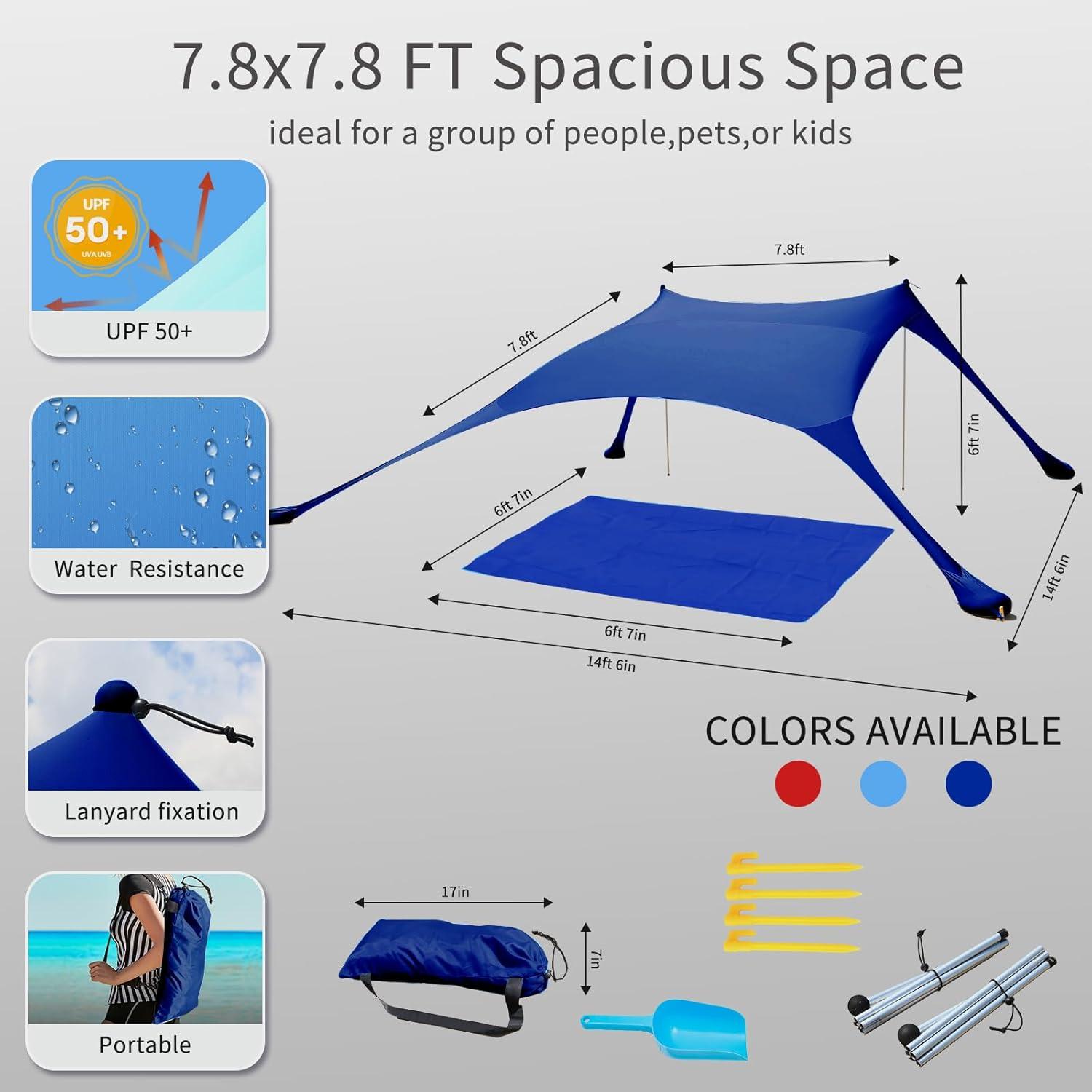 Strandzelt Pop-Up 2x2.1m LSF 50 Sonnenschutz Marineblau Windfest