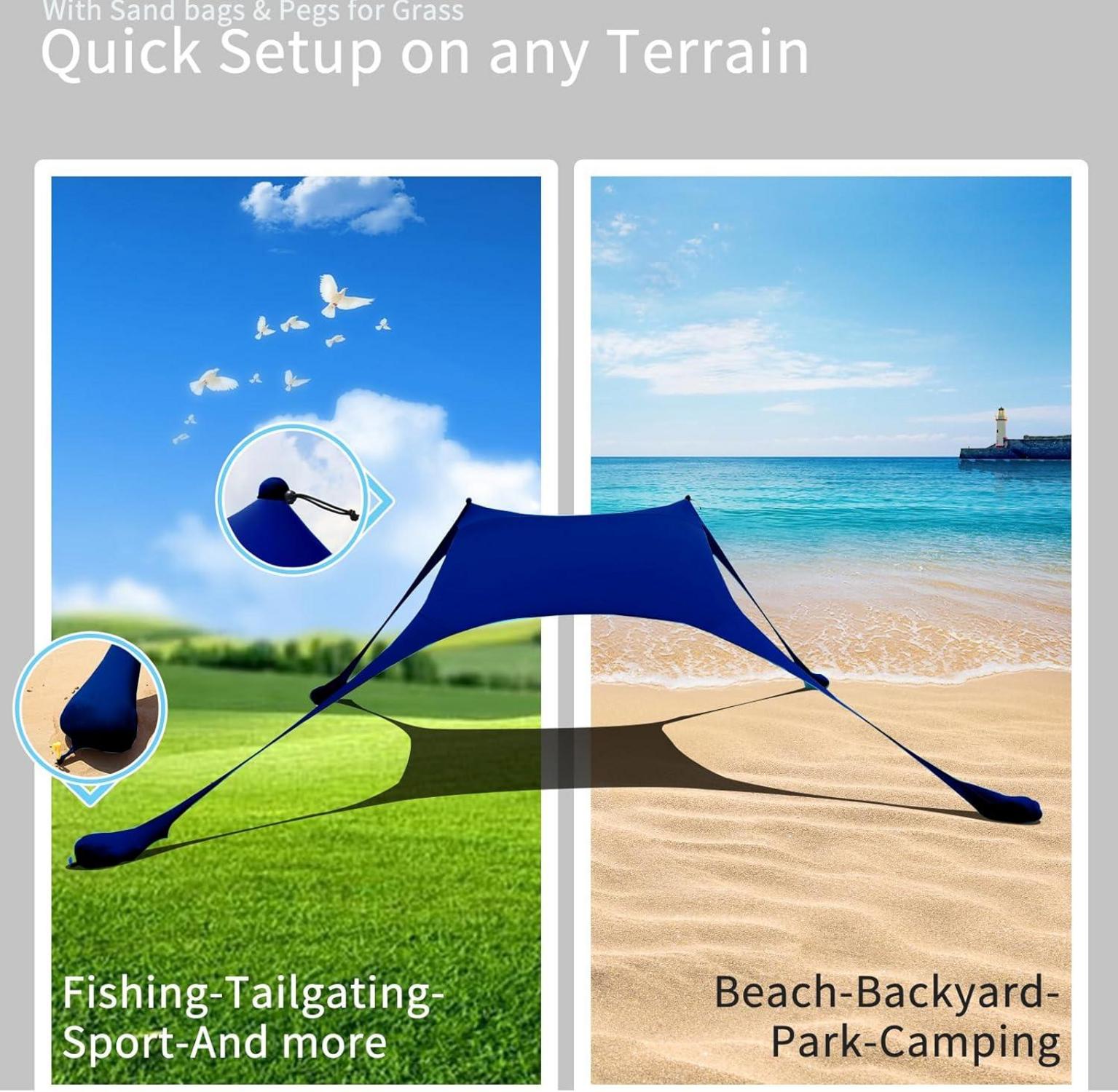 Strandzelt Pop-Up 2x2.1 m LSF 50 Lycra Sonnenschutz Marineblau