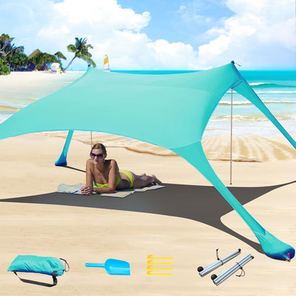 Strandzelt Pop-Up Sonnenschutz LSF 50 2x2.1m Anti-Wind Türkis